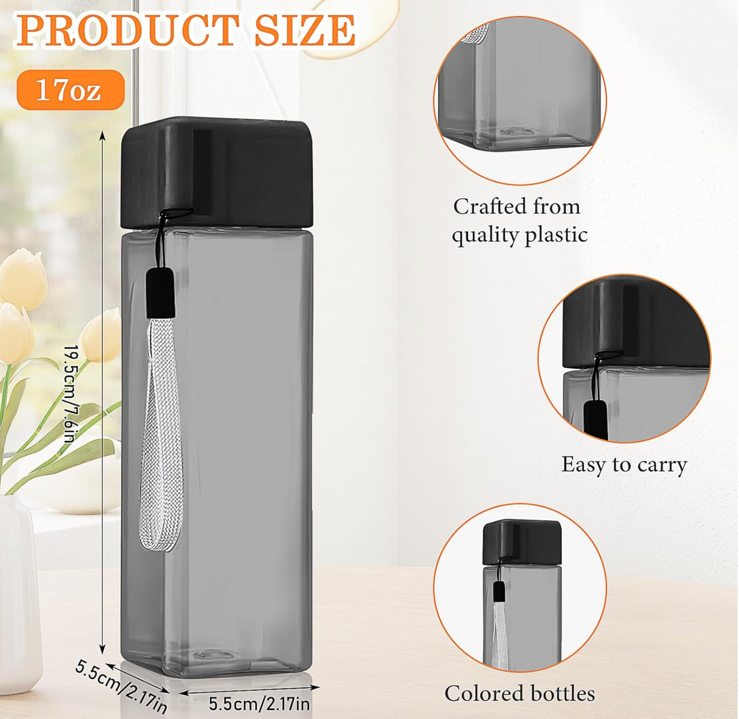 Reusable Leak Proof Portable Bottles Plastic Sports Drink Bottles Large for Kids Adults for School Classroom Fitness Office Travel Camping